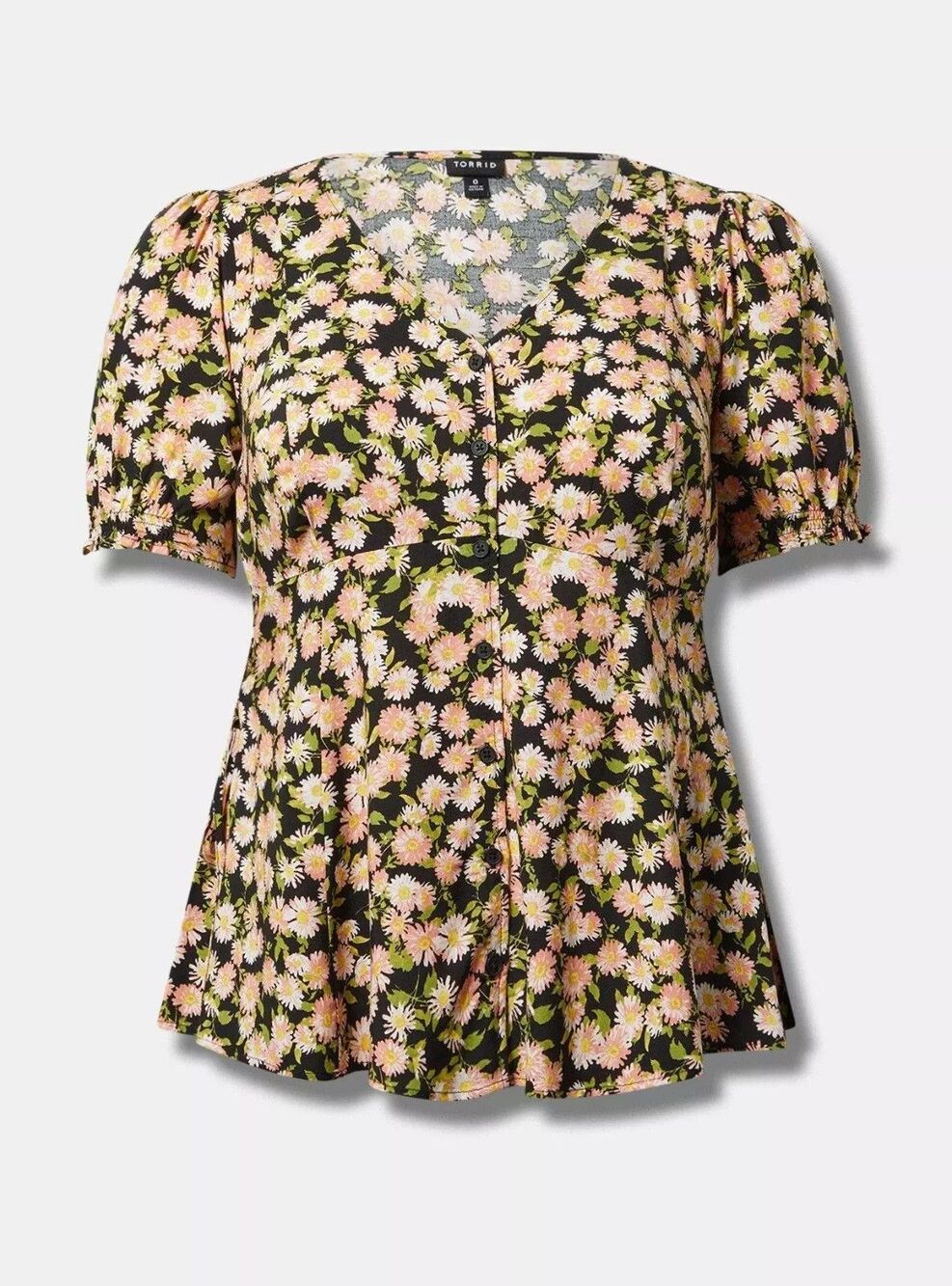 Torrid Challis Side Tie Short Sleeve Top Womens Size 2 2x Daisy Ditsy Floral BM